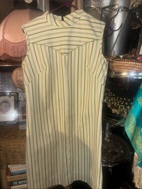 Mod vintage handmade Sleeveless Striped Midi Dress in Green and Cream